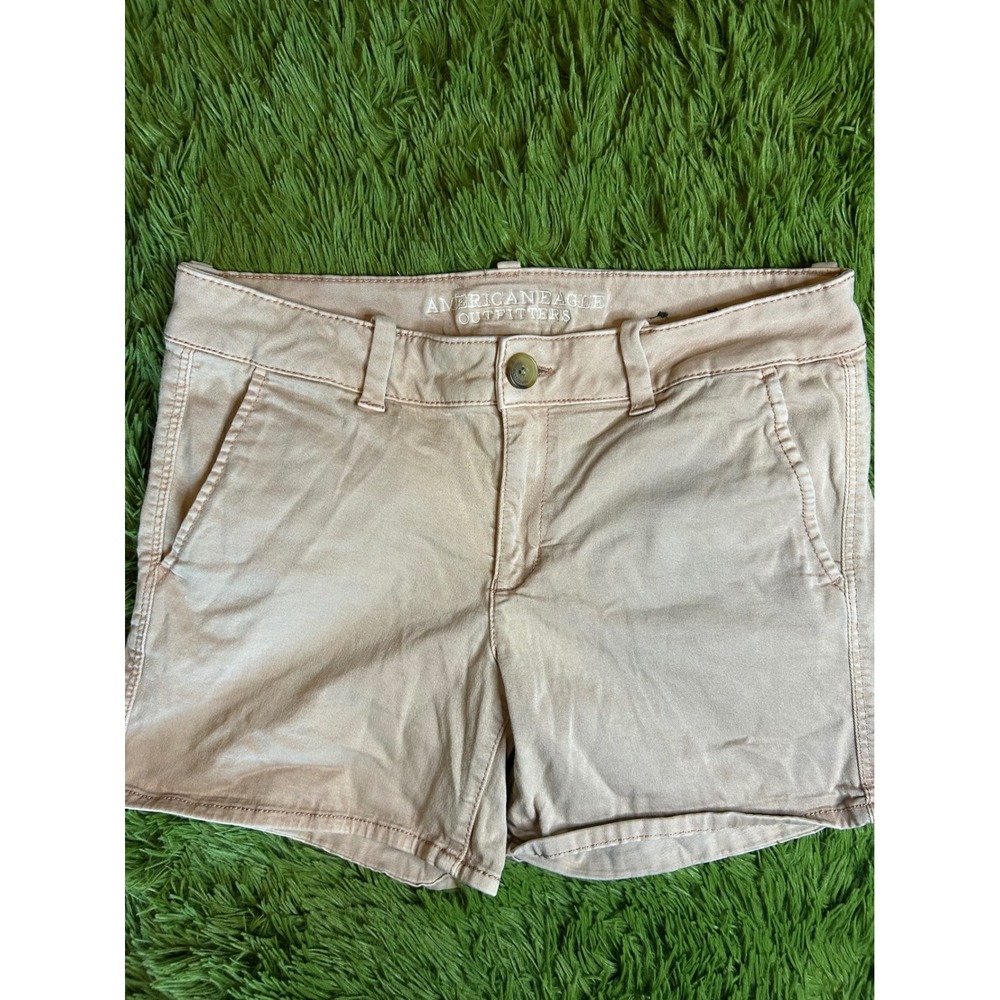 American Eagle Shorts Women 10 Tan AEO Twill Midi Super Stretch Khaki Chino